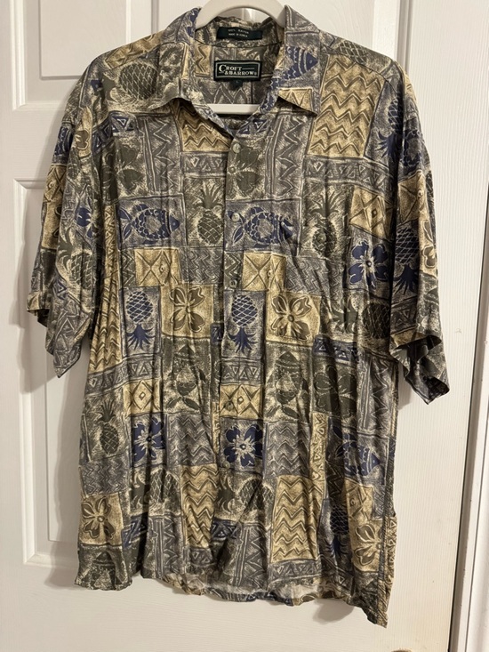 croft & barrow Other - Croft & Barrow Short-Sleeve Patchwork Button-Down Shirt in Gray, Blue & Tan